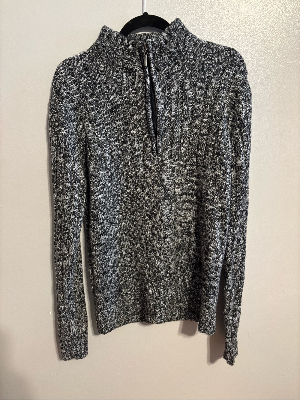 Michael Brandon Men’s Black & White Marled 1/4 Zip Mock Neck Pullover Sweater